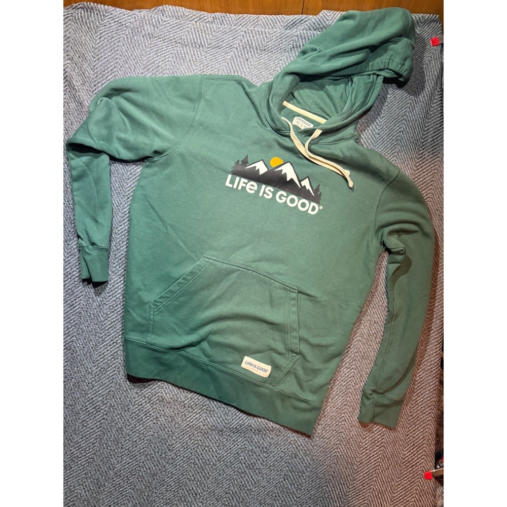 Life is Good Hoodie Size Large Green Long Sleeve Casual Sweatshirt